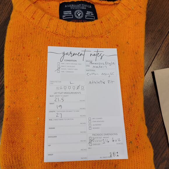 American Eagle Sweater Orange Cotton Elbow Patch Academia Athletic Large #181 - Picture 10 of 10